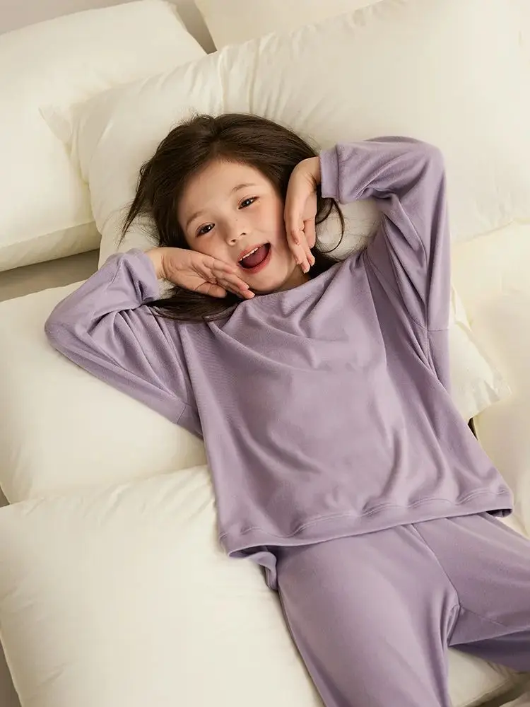 Round Neck Home Wear Spring Autumn Loose Warm Loungewear Cozy Two Pieces Teen【Home Diary】Boys Girls Pajamas Set  Kids Sleepwear