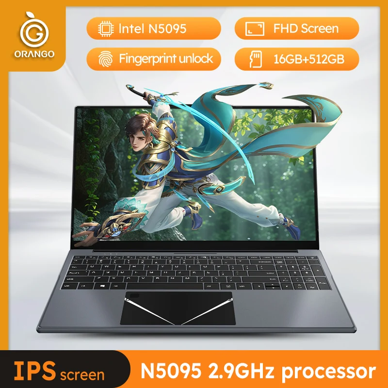 

ORANGO Laptop 15.6 inch Intel N5095 Windows 10 DDR4 16GB RAM Notebook Computer Gamer 1920*1080 USB *2 Portable Office Gaming PC