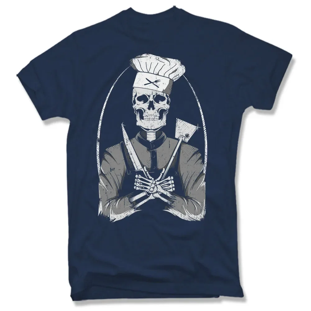 Funny Cooking Skeleton Chef Printed T Shirt. Short Sleeve 100% Cotton Casual T-shirts Loose Top Size S-3XL