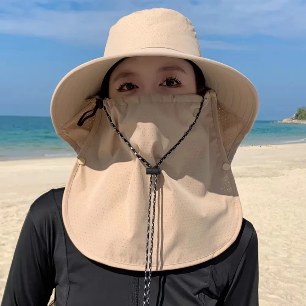

New Anti-UV Fisherman Hat Wide Brim 50+UPF Protection Sun Hat Adjustable with Neck Protection Shawl Safari Cap Summer