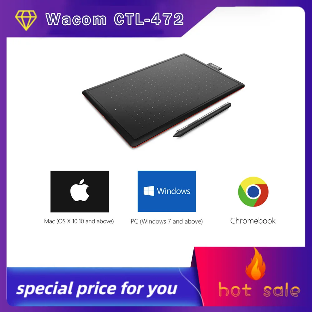 New For Wacom CTL-472 Digital Graphic Drawing Art Tablet Creative Pen Support Android/Windows/Mac Office for Beginners Small