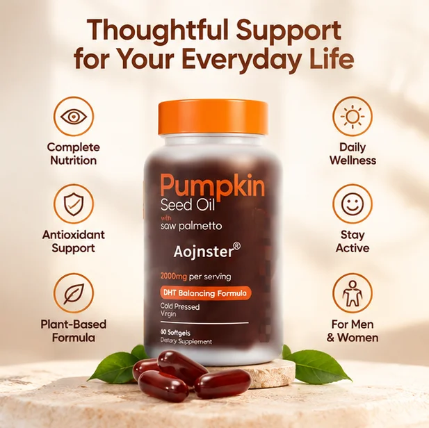 60ct Pumpkin Seed Oil Supplement Softgels, Saw Palmetto Blend, Cold Pressed, Natural Plant Formula, Adult Supplement