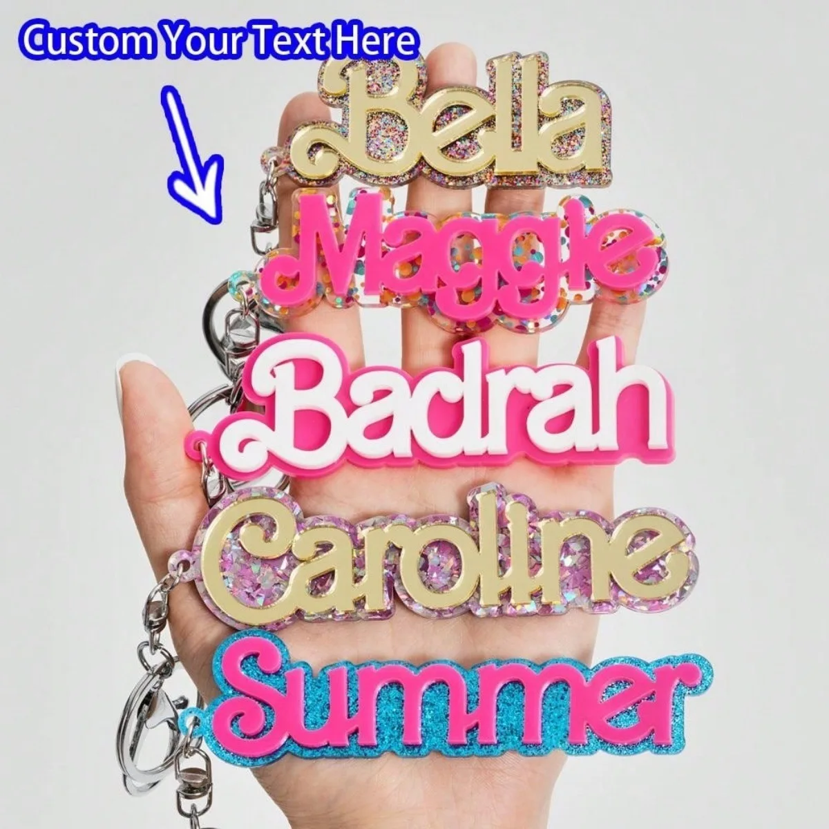 

Backpack Pink Color Customize 3D Name Acrylic Tag Keychain Women Students Vertical Initial Pendant Personalized Keychain Gift