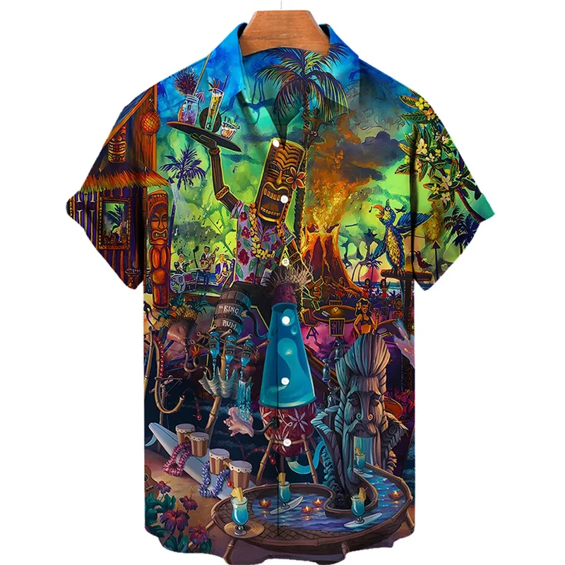 

2023 Men's Shirts Streetwear Beach Male Shirt Short Sleeve Eu Size Cotton Skull 3d Hawaiian Shirt Man Oversized Summer Casual