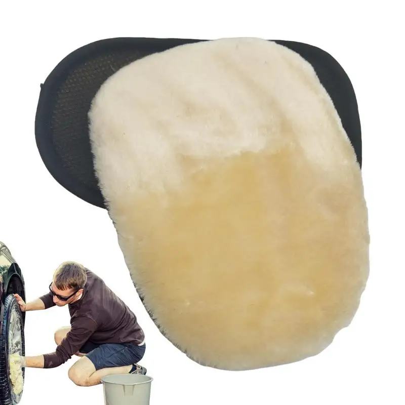 

Car Wax Polishing Mitten Real Sheepskin Thickening Wool Wash Gloves Soft Polishing Glove Lambs Wool Washing Cleaning For Cars