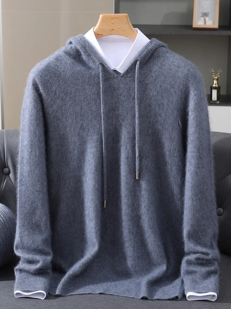 الأساسية الصلبة 100% المنك الكشمير الأعمال سترة غير رسمية الراحة لينة قناع السترة الدافئة الخريف الشتاء الرجال ملابس بسيطة