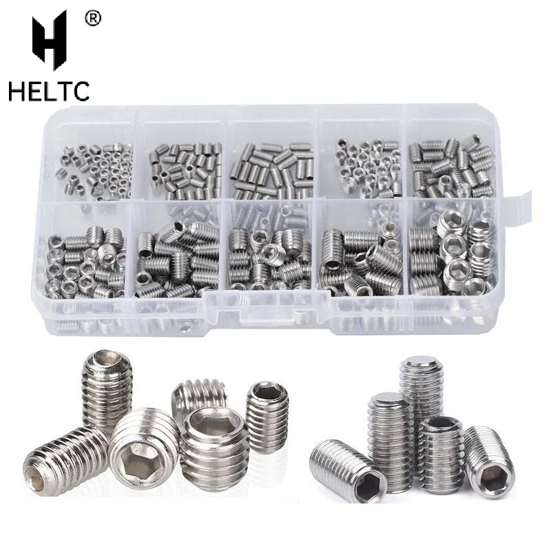 

200 шт., набор винтов с шестигранной головкой из нержавеющей стали M3/M4/M5/M6/M8, прочные крепежные винты с коническим наконечником и коническим концом