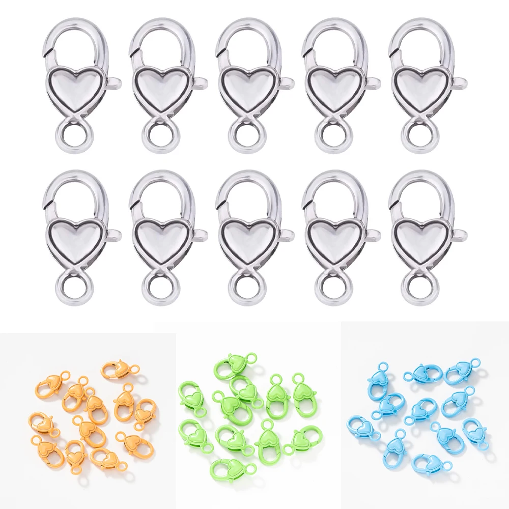 10Pcs/Lot 27x15mm Heart Lobster Claw Clasps Fastener Hook Connector DIY Necklace Bracelets Jewelry Making Findings Wholesale