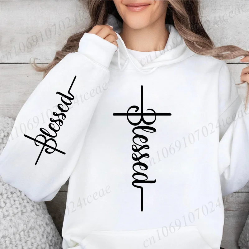 

Женские повседневные толстовки, женские толстовки с принтом Blessed, Harajuku, уличная одежда в стиле хип-хоп, повседневные модные флисовые толстовки, спортивная одежда, одежда