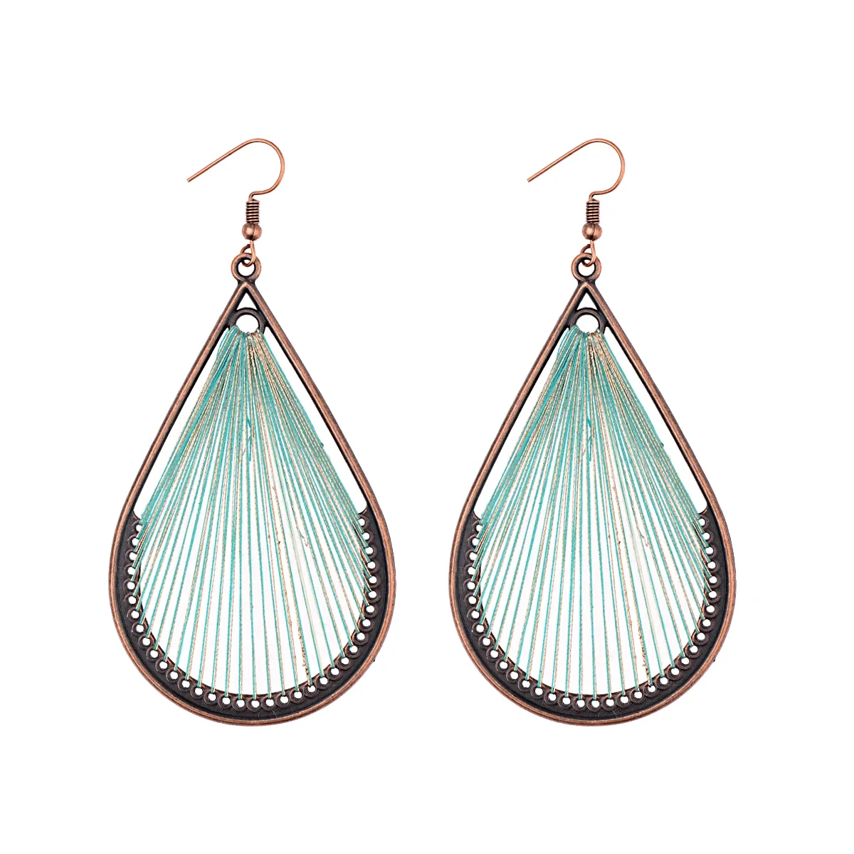 Boho Multi-Style Handmade Thread Wrapped Earring for Women Fashion Rope Wrap Round Triangle Dangle Earrings Female Jewelry Gift image 3