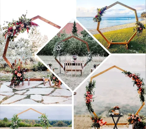 Hexagonal Wooden Weding Arch  Wall Sign Backdrops Decoration Props Garden Pavilion Articifial Flower Stand Bouquet  Display Rack