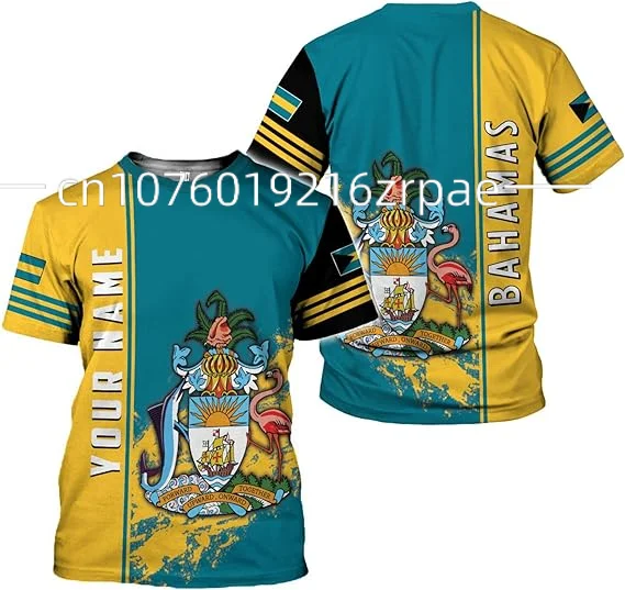 2024 Summer New Baha Flag T-shirt Summer Custom Name Casual Street Wear Men's and Women's Fashion Jersey Loose T-shirt