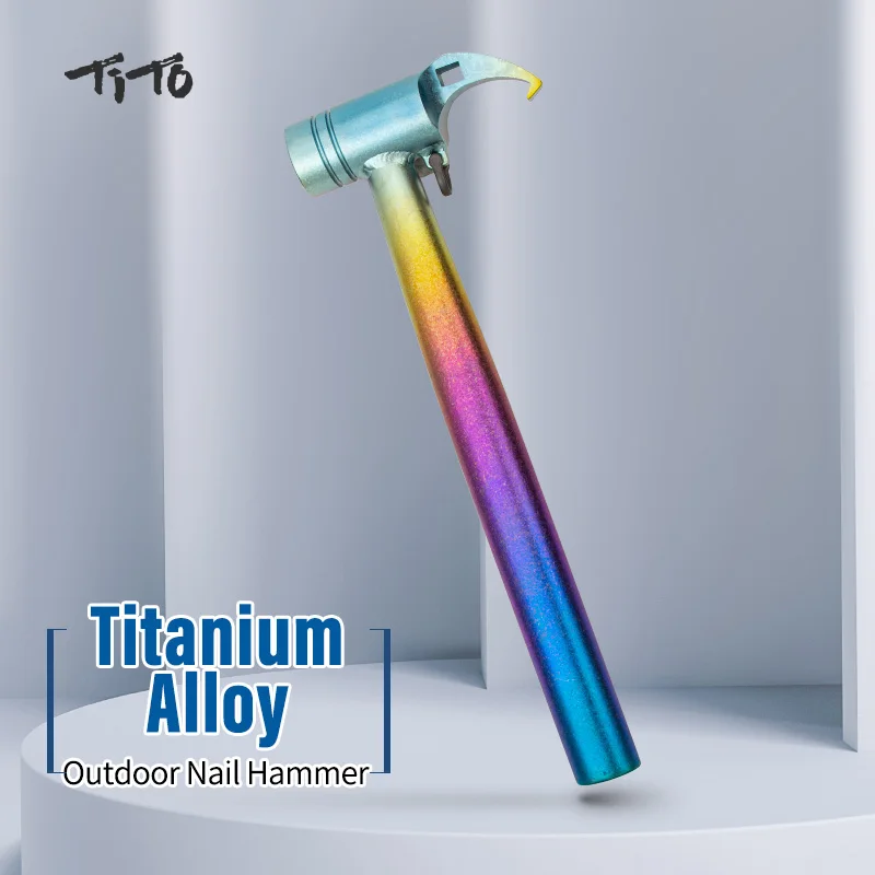 TiTo Camping Tool Hammer Rainbow Color Titanium Alloy Outdoor Tent Pegs Stake Mallet with Stake Puller Mountaineering Hiking