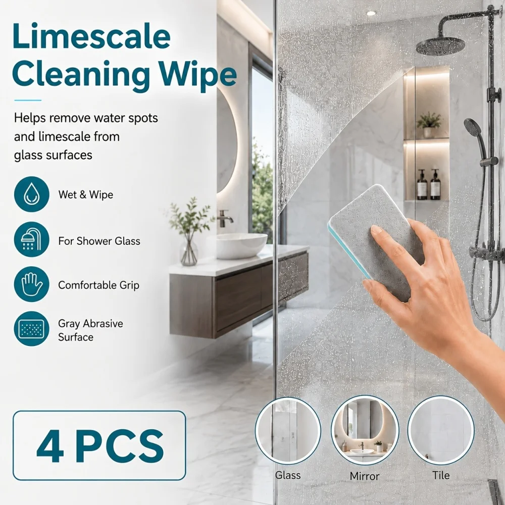 Magic Limescale Eraser Sponge Glass Shower Door Water Stain Remover Bathroom Window Cleaning Wipe