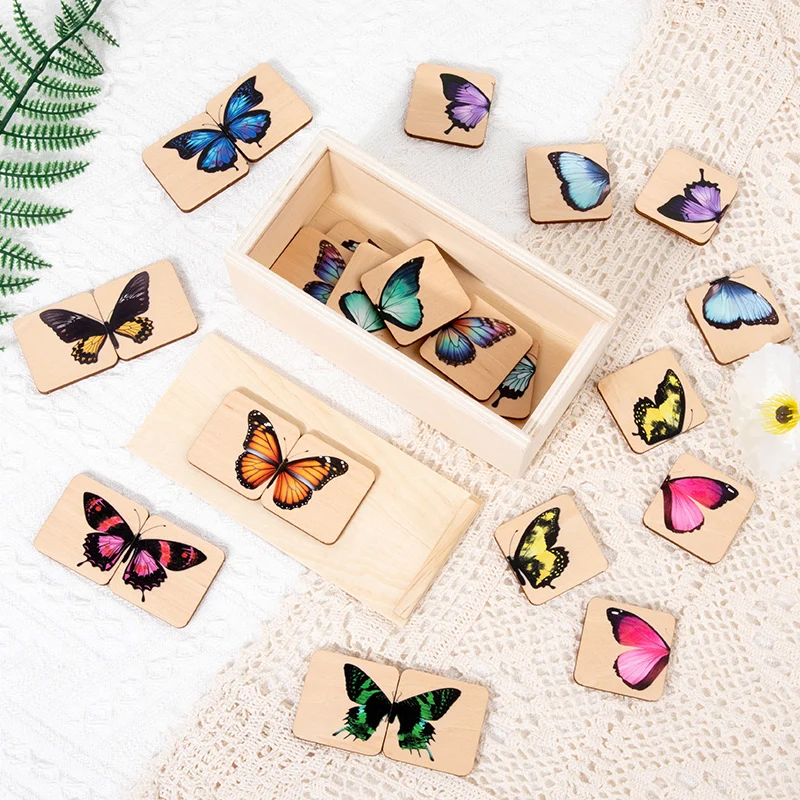 

Baby Wooden Jigsaw Puzzle Toys Cartoon Butterfly Matching Game Baby Color Image Cognitive Toy Early Educational Toy For Newborns