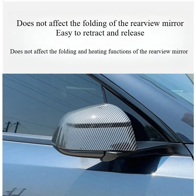 2 Stück ABS Carbon-Faser Schwarze Rückspiegelabdeckung für Tesla Model Y Juniper / YL, Schadensfreie Installation, Schutzleiste – Detail 3