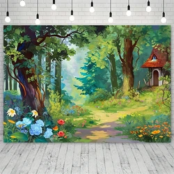 Magic Forest Fairy Tale Theme Background Photo Prop, Polyester Banner Decoration, Party Home Decoration, Party Wall Decoration