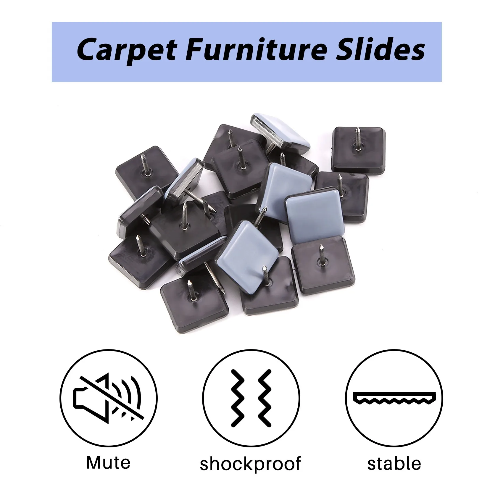 20Pcs Chair Glides Furniture Sliders PTFE Easy Moving Pads Square with Nail Feet Protector for Hardwood Floor
