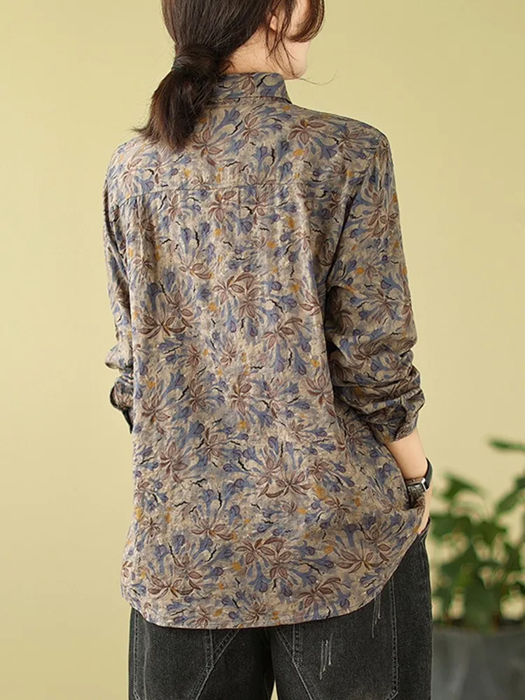 Women Casual Shirt New Arrival 2023 Autumn Vintage Style Floral Print Loose Comfortable Female Cotton Long Sleeve Tops B2986