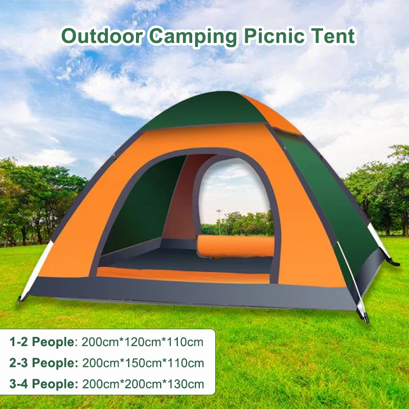 

1-4 Person Outdoor Camping Tent Fold Portable Travel Tent Quick Automatic Opening Tent Double Layer Rainproof Anti-UV Beach Tent