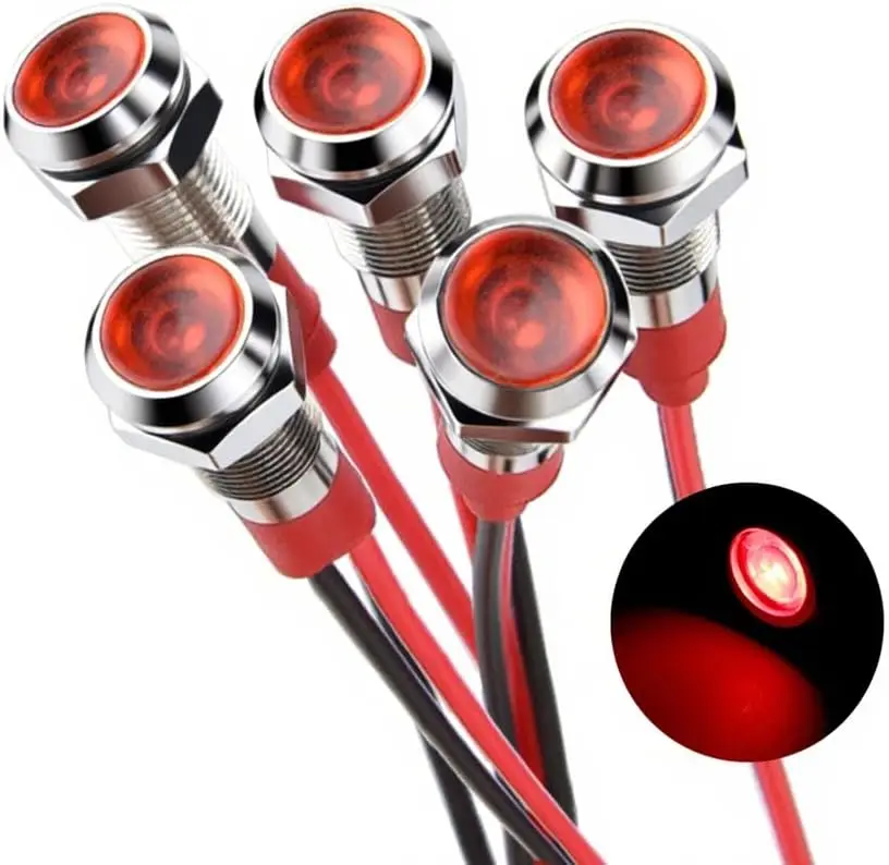 

Светодиодный металлический индикатор 6 мм, 12В-24В, водонепроницаемый сигнальный светильник, предварительно подключенный, для автомобиля, грузовика, лодки, панели