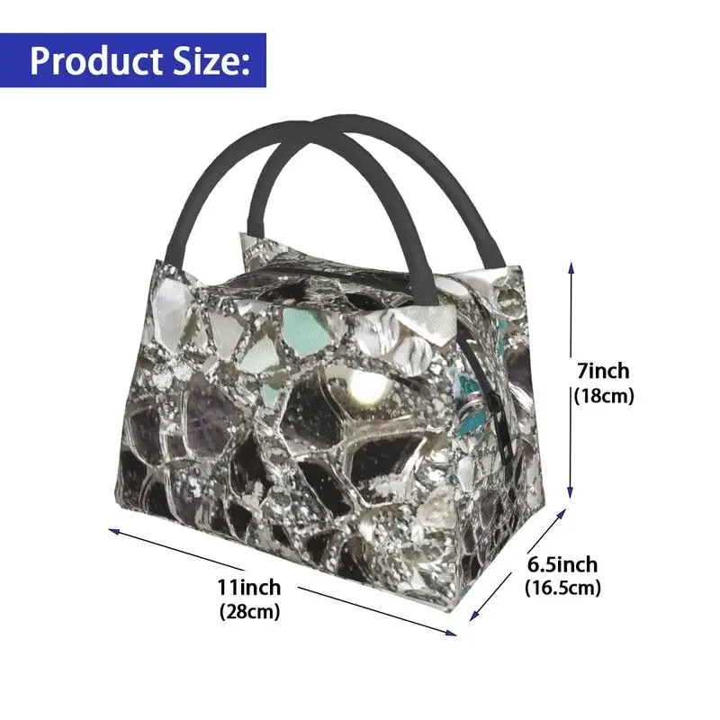 An Image Of An Explosion Of Sparkly Silver Glitter Thermal Insulated Lunch Bags Lunch Container for Work Travel Meal Food Box