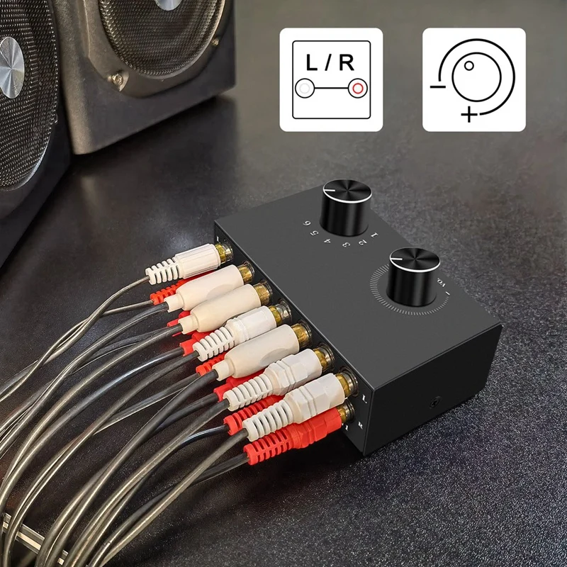 RCAオーディオ双方向スイッチャー、オーディオスイッチ、ボリュームコントロール付きスプリッター、6x1,1x6
