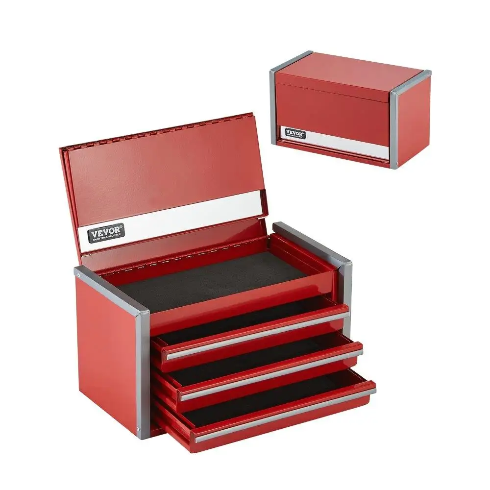 

Portable 8.6 Inch Metal Tool Box with 3 Drawers Tools Organizer Red Color Durable Storage Solution