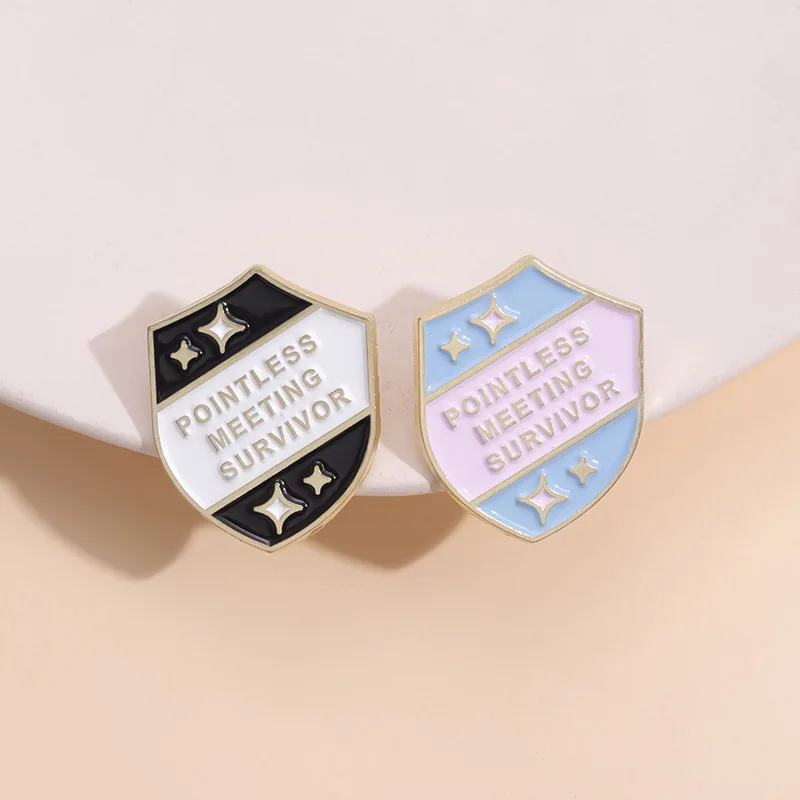 Pointless Meeting Survivor Enamel Pins Custom Shield Brooches Lapel Badges Jewelry Gift for Kids Friends