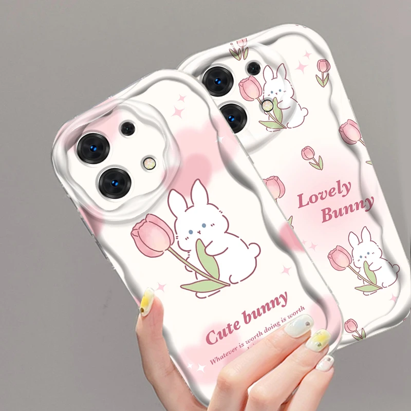 Tulip Pink Rabbit Cute For Xiaomi Redmi Note 13 12 12S 11S 11 10 9 8 10A 9C 9T Pro Plus 5G Wave Oil Soft Phone Case