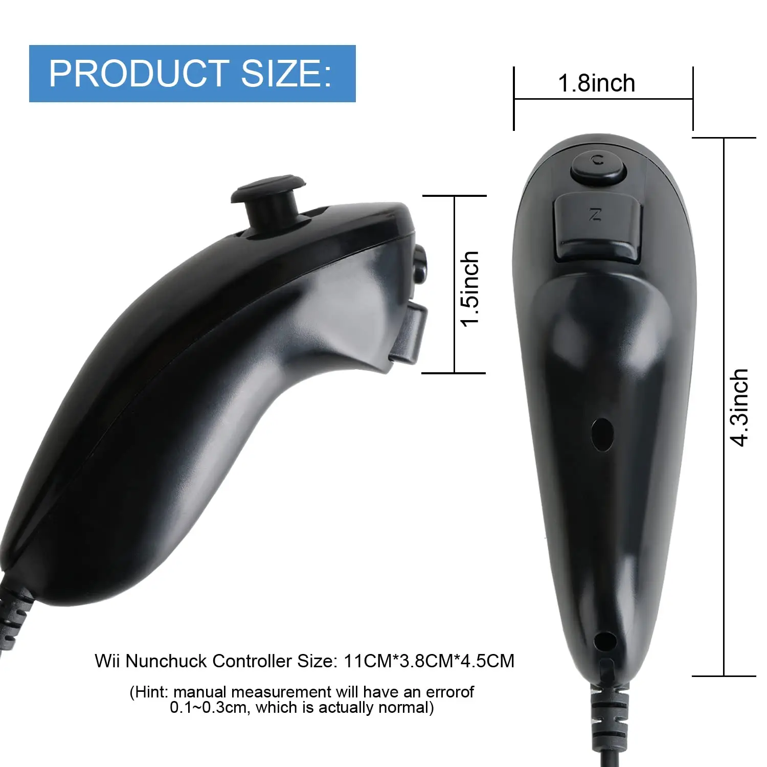 وحدة تحكم عصا التحكم اليسرى لعبة Wii Nunchuk، وحدة تحكم عصا التحكم المنحنية اليدوية لمرفقات أوامر Wii
