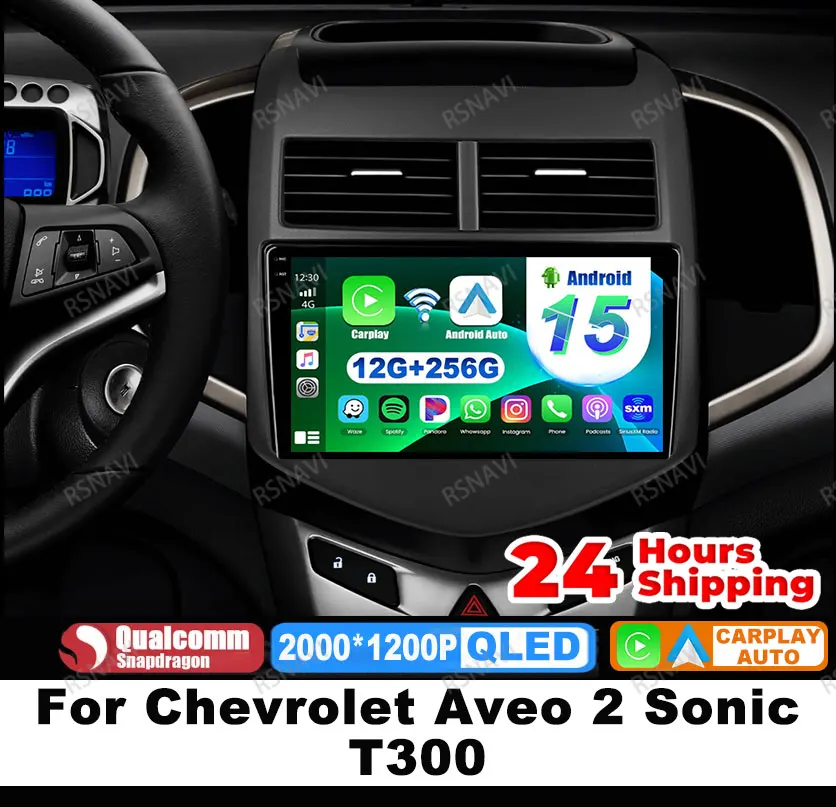 

Автомобильный радиоприемник Android 15 для Chevrolet Aveo 2 Sonic T300 Wireless Carplay Auto BT GPS Viedo Player DSP 5G WIFI QLED DVD Qualcomm