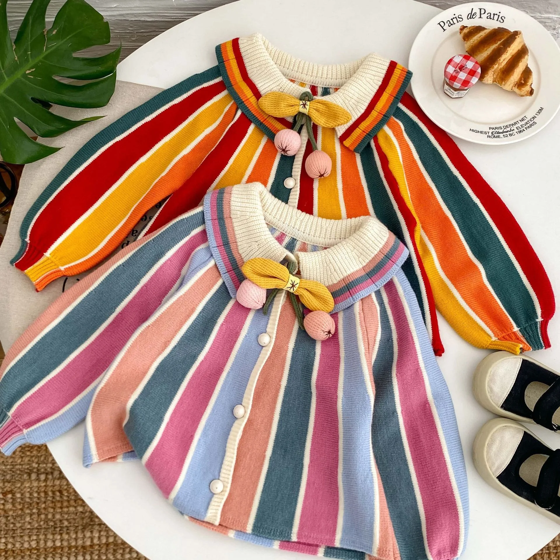 

Girls' Knitted Sweater Autumn New Children's Cardigan Color Striped Knitted Sweater 2025 Autumn Children's Clothing