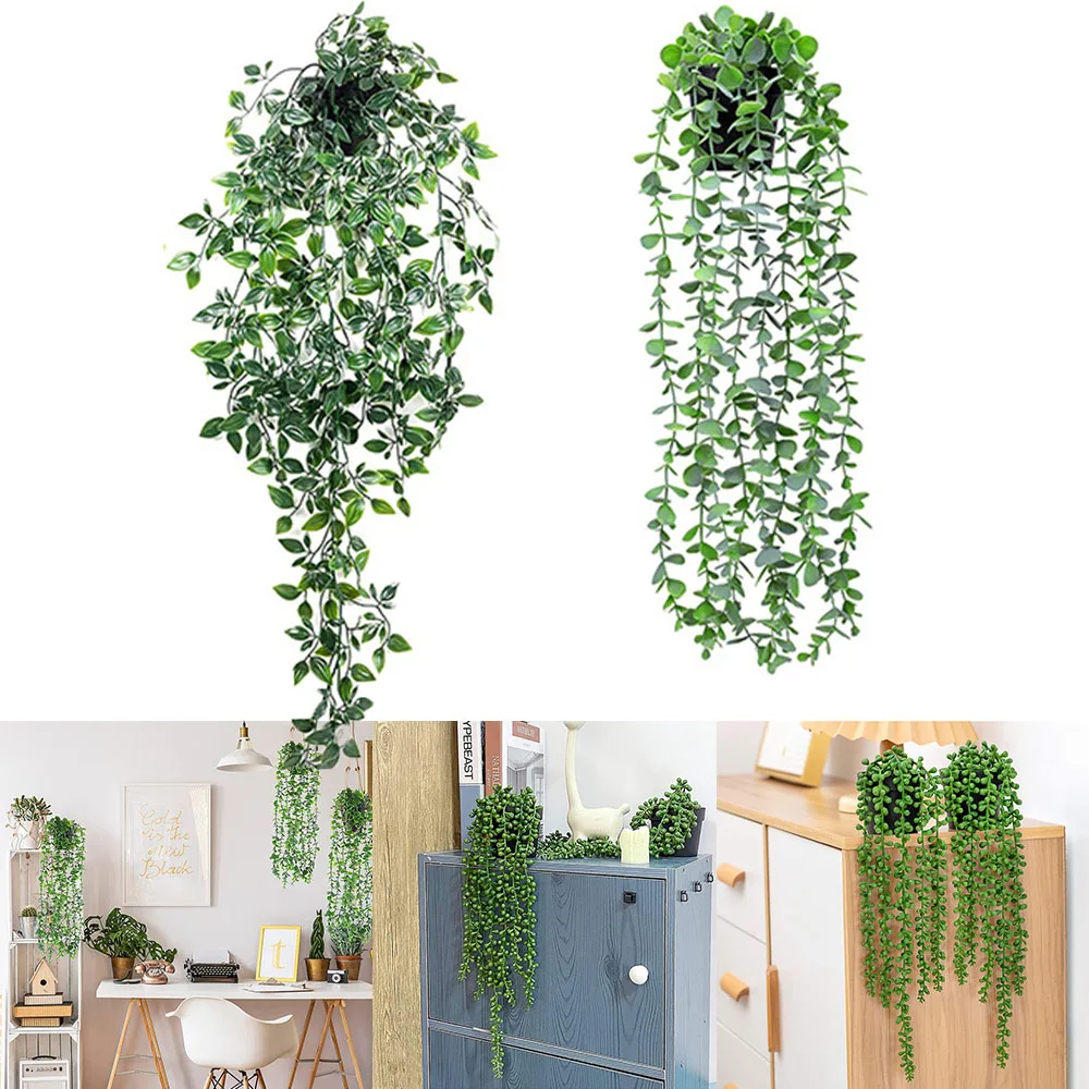 1pc Artificial Eucalyptus Rattan Hanging Plant Potted Green Plant Suitable Mandala Vine for Wall Room Home Interior Shelf Decor