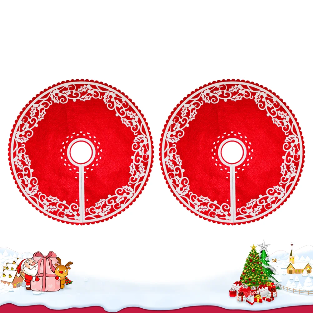 2 Pcs Xmas Tree Skirt Decoration Christmas Round Area Rug Dining Table Apron Child Ornaments