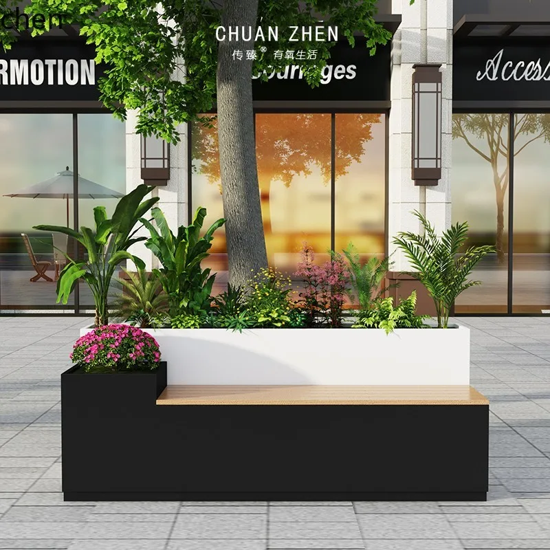 HT Outdoor Balcony Terrace Flower Box Garden Planting Box Rest Seat Bench Luminous Partition Fence
