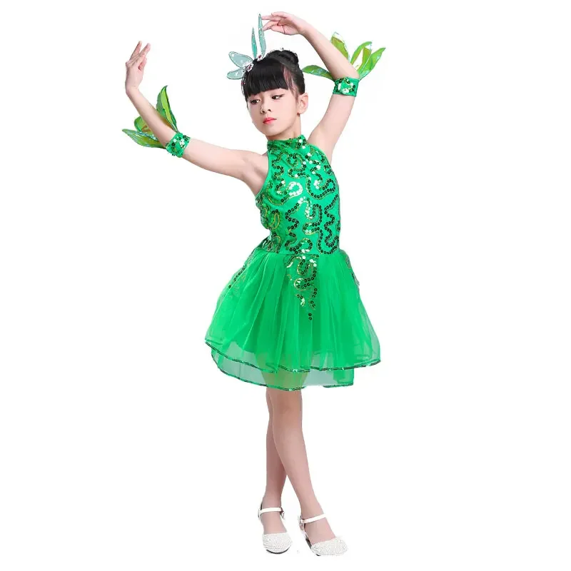 Green Girls Ballet Dress For Children Girl Jazz Dance Costumes For Girls Dance Dress Girl Performance Costume  Stage Dancewear