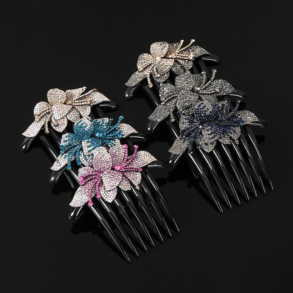 Rhinestone Hair Comb Flower Bridal Crystal Hair Clip Hair Ornaments Handmade Fashion Jewelry Wedding Elegant Hair Accessories