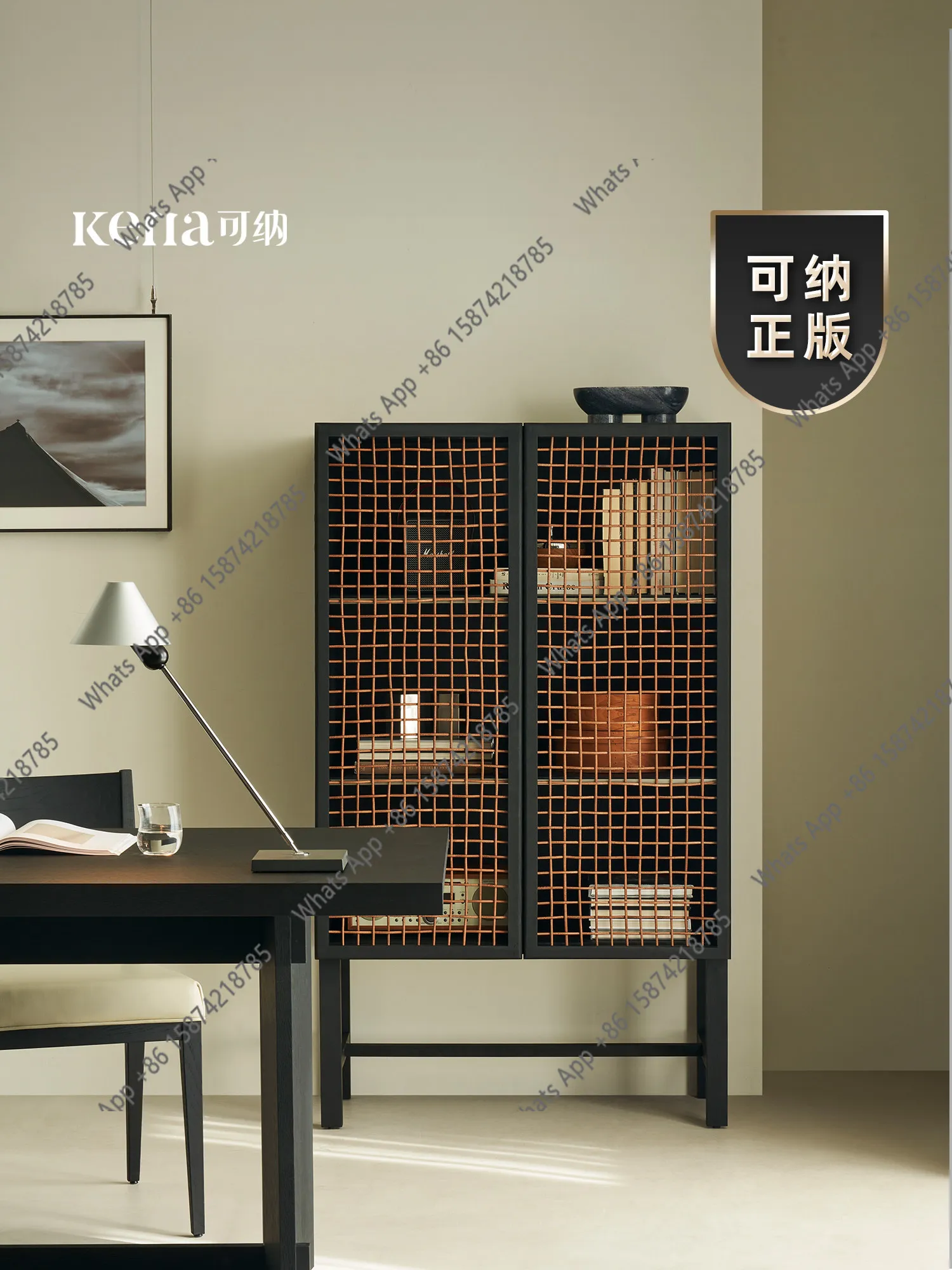Gu Side Cabinet Floor-to-ceiling cowhide rattan living room Home Wabi Side Storage Bedroom Storage Locker Designer