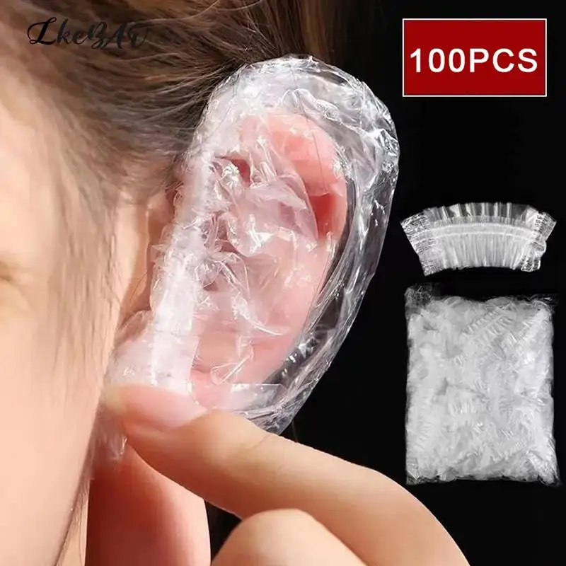 Protetor de orelha descartável para tingimento de cabelo, capa impermeável, salão de beleza, banho, chuveiro, Earmuffs, barbeiro cabeleireiro acessório, 100pcs