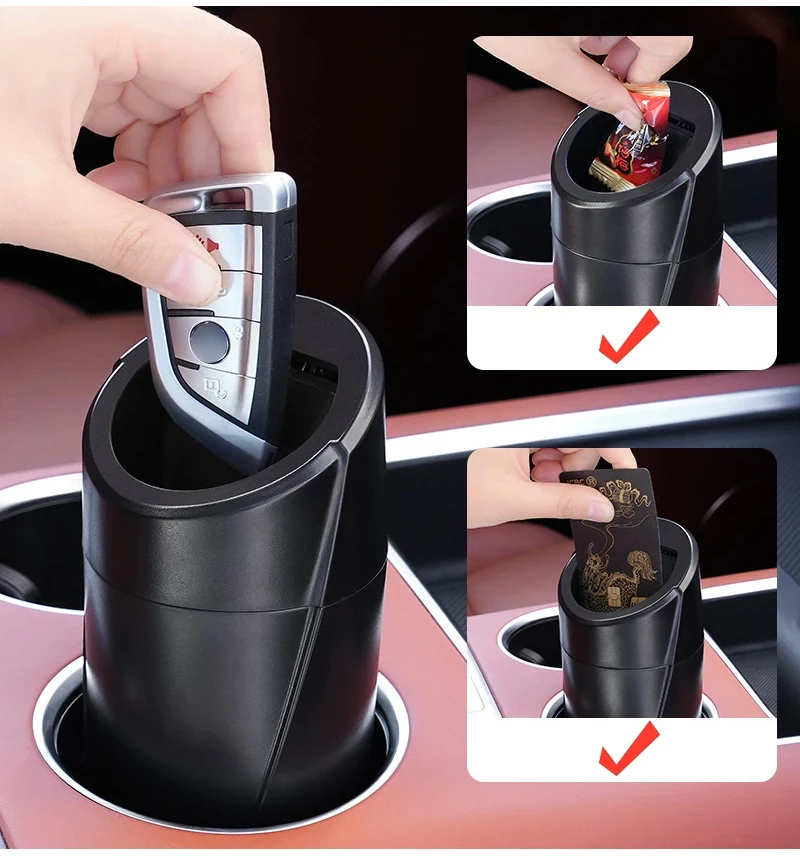Schwarzer Autotür-Aufbewahrungs-Mülleimer, einfacher und tragbarer Mini-Auto-Mülleimer, Aufbewahrungseimer mit Deckel, Push-Pull, multifunktional – Detail 5