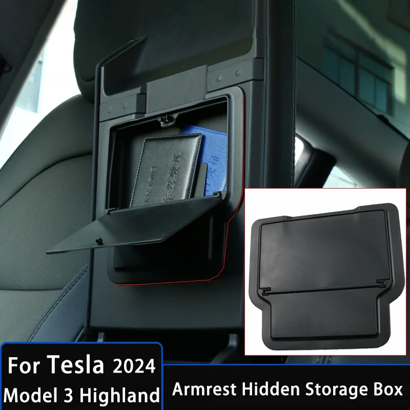 

For Tesla Model 3 Highland 2024 Armrest Hidden Storage Box ABS Press Type Gadgets Organizer New Model 3 Car Interior Accessories