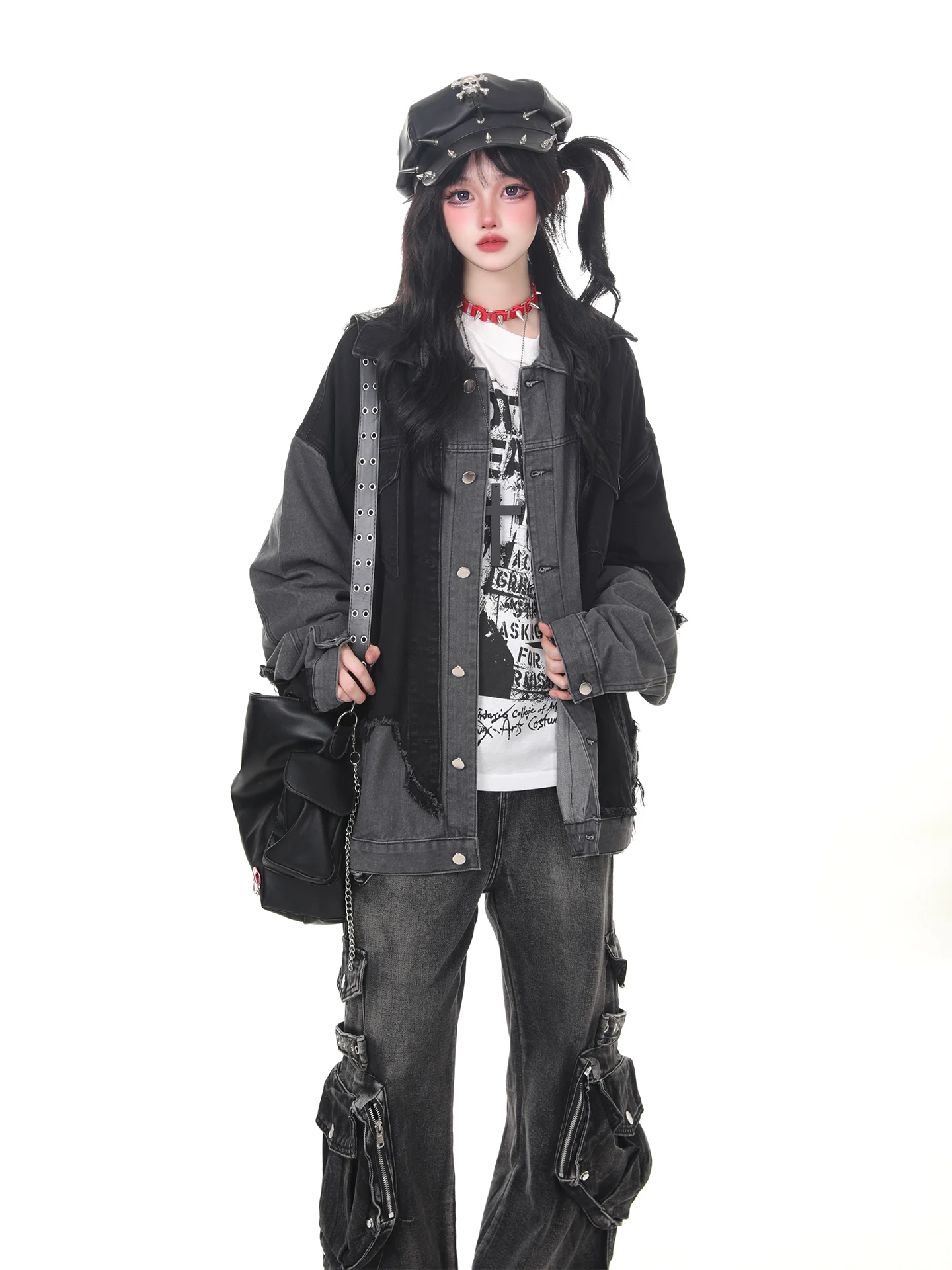 النمط الأمريكي موضة ريترو المتعثرة الدنيم سترة للجنسين فضفاضة عادية واحدة الصدر تنوعا سترات قصيرة النساء الخريف #5