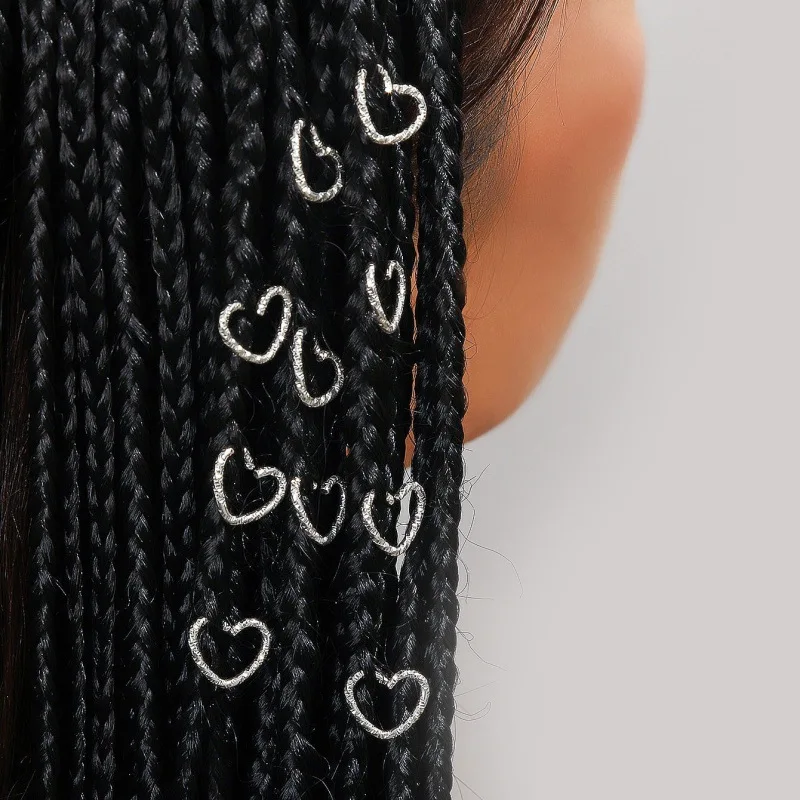 20-30Pcs Star & Love Embossed Hair Hoops Accessories DIY Jewelry Making  Braiders Charms Open Braiding Hair Tools
