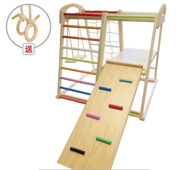 

Деревянная Радужная рама для скалолазания, домашняя игровая площадка в помещении для детей, альпинист, лестница, качели, горка, игровой набор структуры