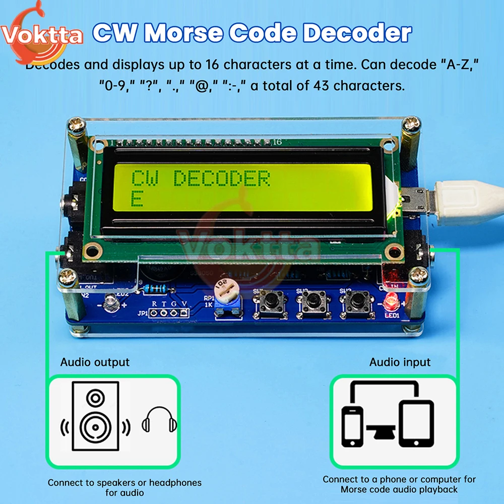 DC 5V CW Decoder codice Morse Kit allentato Lettore di cifre audio Circuito Esercizio di saldatura Kit di produzione elettronica fai-da-te