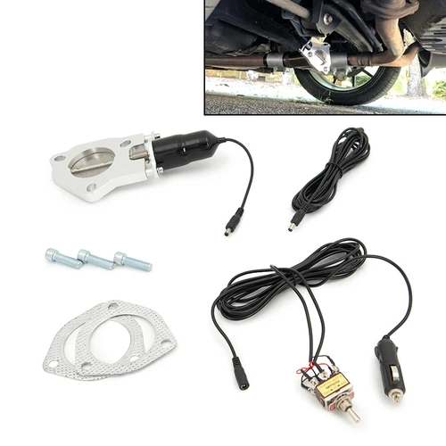 Imagen 2 del producto Kit de válvula de corte de escape eléctrica, cabezales universales de acero inoxidable de 2,5 pulgadas y 3,0 pulgadas con interruptor manual