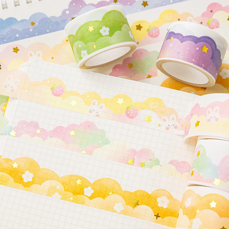 Washi Tape replGradient Cloud Bronzing Film Handbook Sticker, Kawaii Staacquering, DIY Adhesive Tape, Journal License Decorations