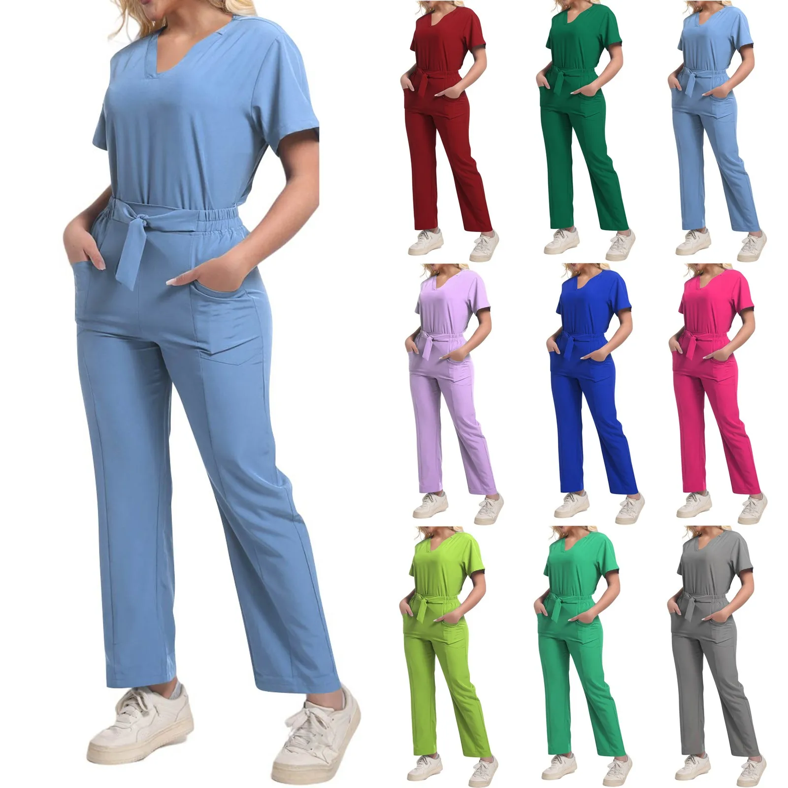 ชุดยูนิฟอร์มแพทย์ พยาบาล ชุดผ่าตัด สำหรับสุภาพสตรี ชุดทำงานร้านเสริมสวย ชุดคลินิก เสื้อและกางเกง ชุดพยาบาลสปา