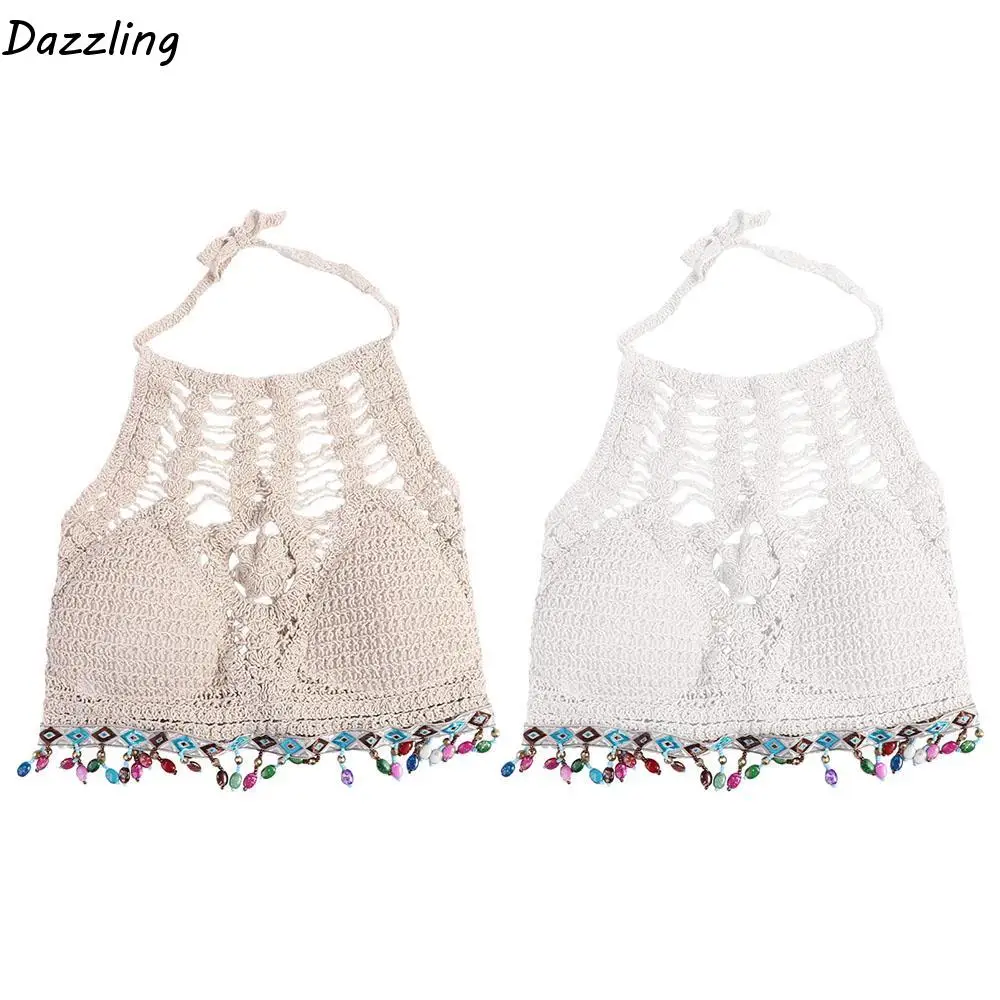 

Suit Beachwaer Sleeveless Slim Hot Tops Bohemia Style Vest Female Embroidery Camisole Women Crochet Swimsuit Knitted Bikinis